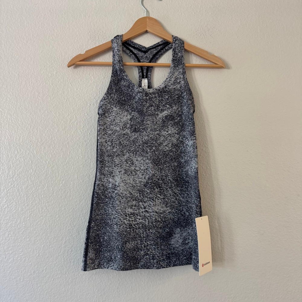 Lululemon Cool Racerback II Luon Tank Top Space Dye Black White Size 2 NWT